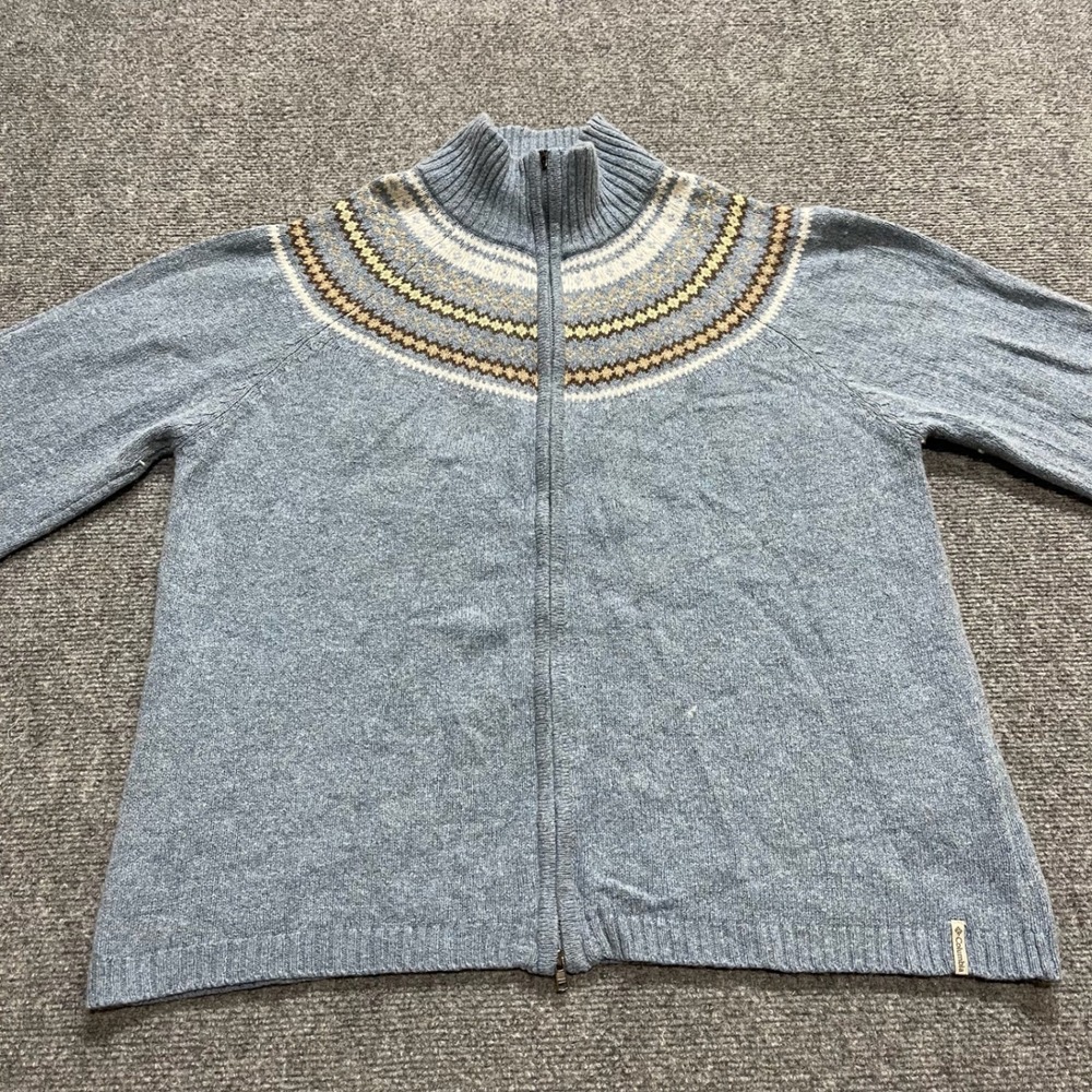 Columbia Vintage 90's Women's Fair Isle Lambswool Angora Full-Zip Sweater